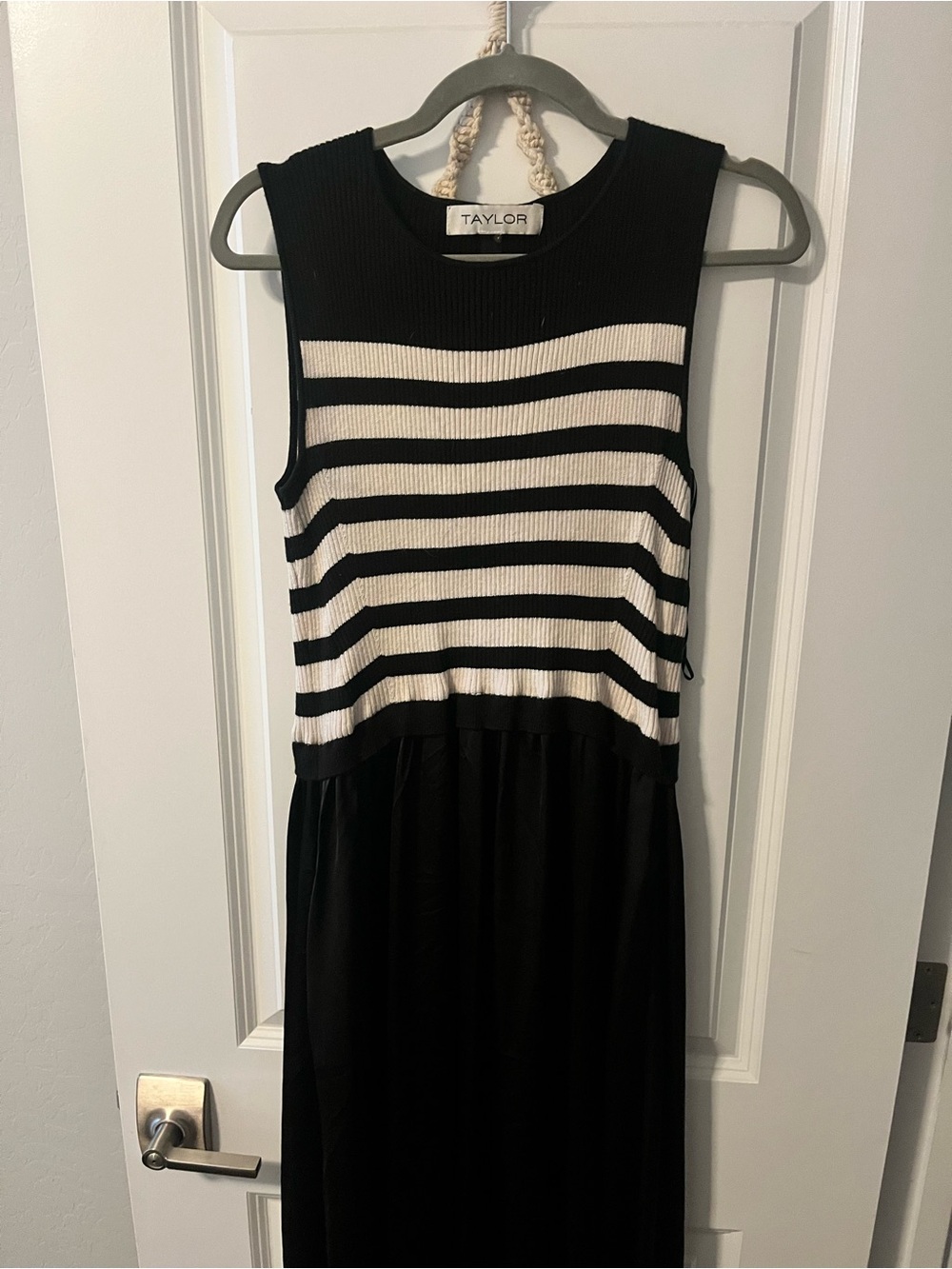 Taylor Black & White Striped Knit Top satin Maxi Dress
